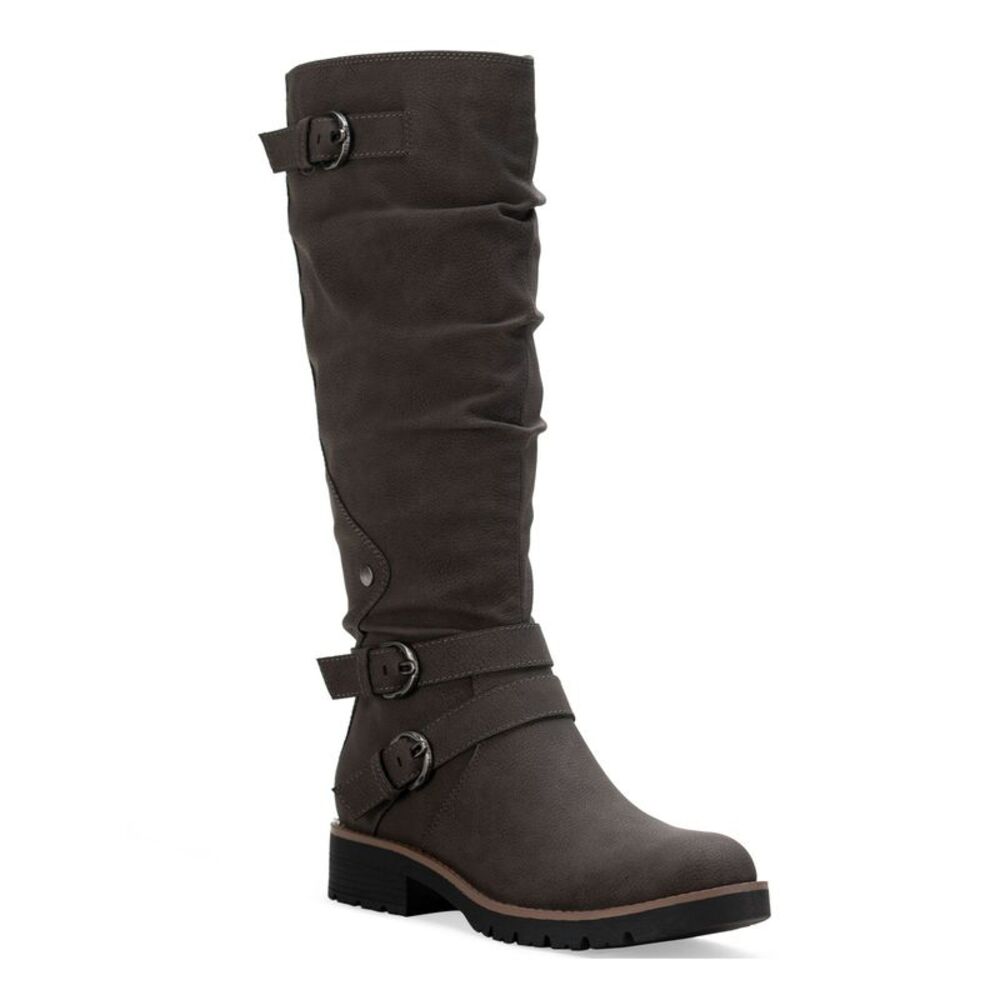 SUN STONE Womens Gray Stretch Brinley Round Toe Block Heel Riding Boot 6.5 M